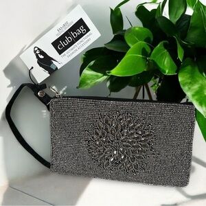 Club Bag Silver Beaded Black Cellphone Holder Wallet Shoulder Bag Purse New